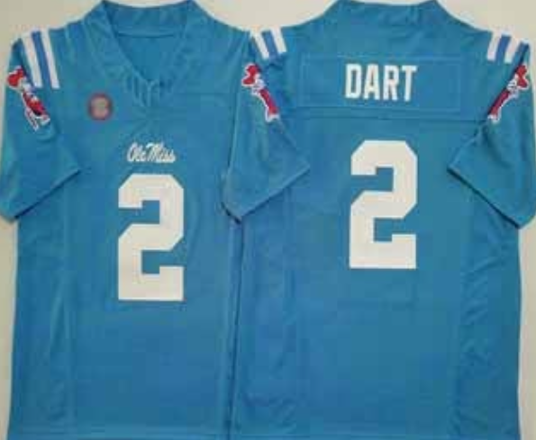 O.Miss Rebels #2 Jaxson Dart Light Blue 2025 FUSE College Football American College Jerseys
