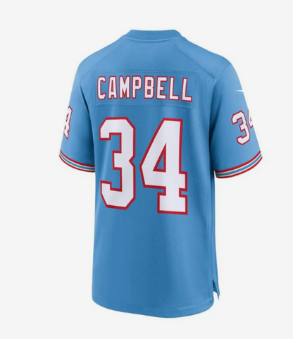 T.Titans #34 Earl Campbell Light Blue Oilers Throwback Retired Player Game Jersey Stitched American Football