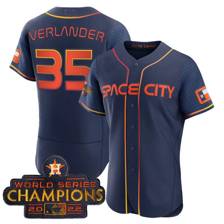 #35 Justin Verlander Houston Astros 2023 SPACE CITY CHAMPIONS FLEX JERSEY ¨C BLUE ALL STITCHED Baseball Jerseys