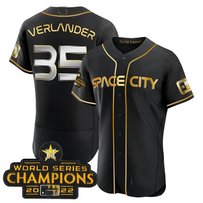 #35 Justin Verlander Houston Astros  BLACK 2023 SPACE CITY CHAMPIONS FLEX JERSEY ALL STITCHED Baseball Jerseys