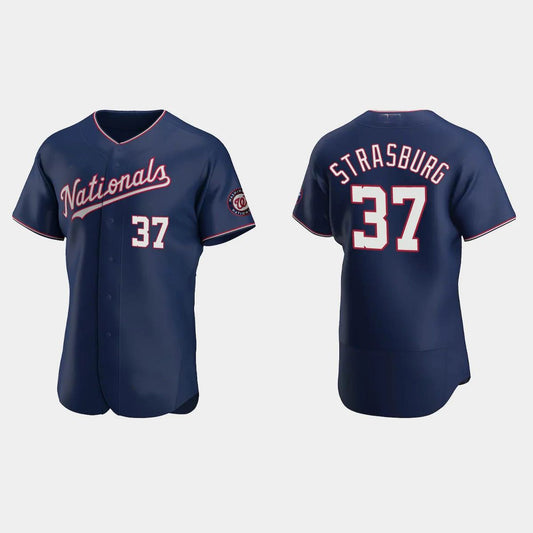 #37 STEPHEN STRASBURG WASHINGTON NATIONALS AUTHENTIC ALTERNATE JERSEY ¨C NAVY Baseball Jerseys