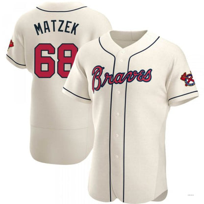 Atlanta Braves #68 Tyler Matzek Cream Alternate Jersey Stitches Baseball Jerseys