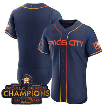 Houston Astros BLUE 2023 SPACE CITY CHAMPIONS FLEX JERSEY  ALL STITCHEDBaseball Jerseys