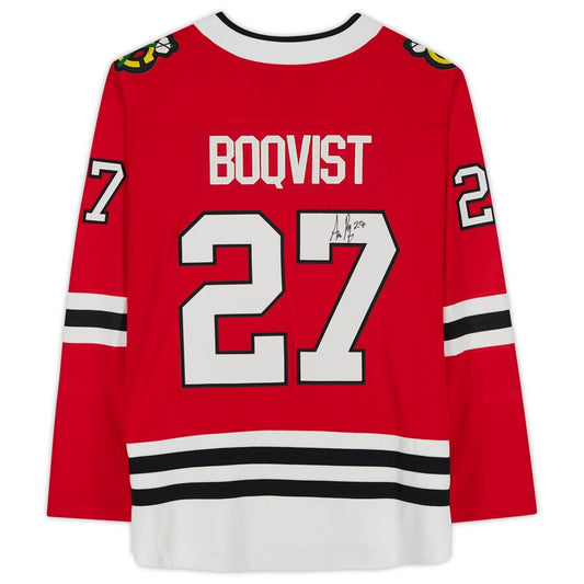 C.Blackhawks #27 Adam Boqvist Fanatics Authentic Autographed Fanatics Breakaway Jersey Red Stitched American Hockey Jerseys CROVYIE