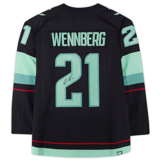 S.Kraken #21 Alex Wennberg Fanatics Authentic Autographed  with Inaugural Season Jersey Patch Blue Stitched American Hockey Jerseys CROVYIE