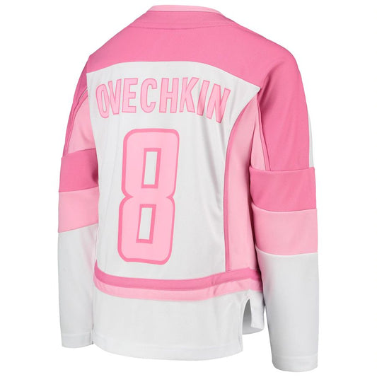 W.Capitals #8 Alex Ovechkin Girls Fashion Player Jersey White Stitched American Hockey Jerseys CROVYIE