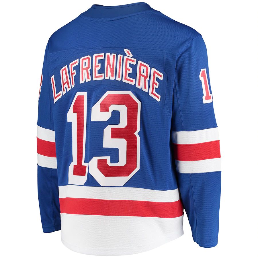 NY.Rangers #13 Alexis Lafreniere Fanatics Branded Premier Breakaway Player Jersey Blue Jersey Stitched American Hockey Jerseys CROVYIE