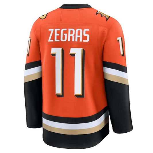 A.Ducks #11 Trevor Zegras Fanatics Home Premium Jersey - Orange Stitched American Hockey Jerseys CROVYIE