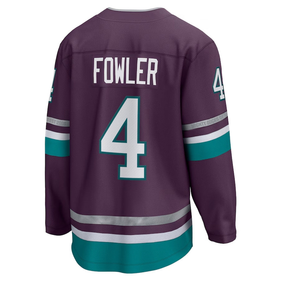 A.Ducks #4 Cam Fowler Fanatics 30th Anniversary Premier Breakaway Jersey - Purple Stitched American Hockey Jerseys CROVYIE