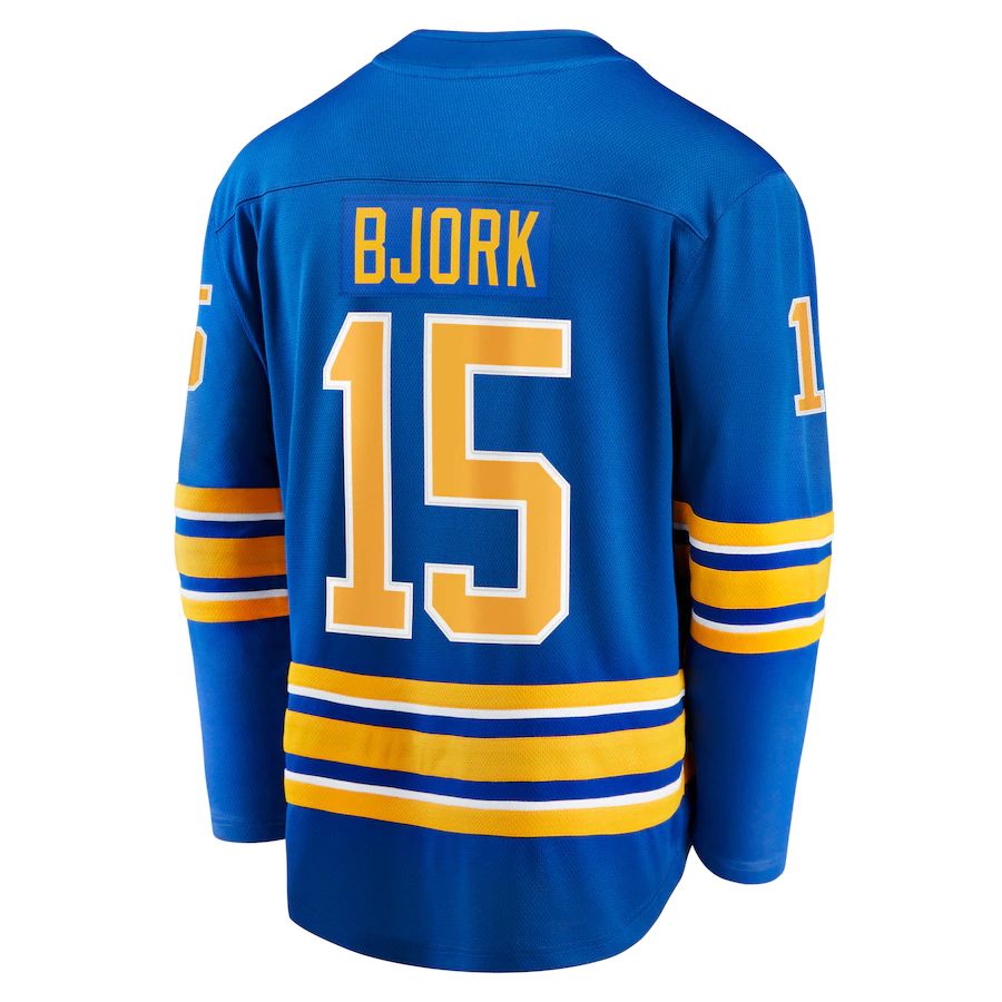 B.Sabres #15 Anders Bjork Fanatics Branded Team Home Breakaway Player Jersey  Royal Stitched American Hockey Jerseys CROVYIE