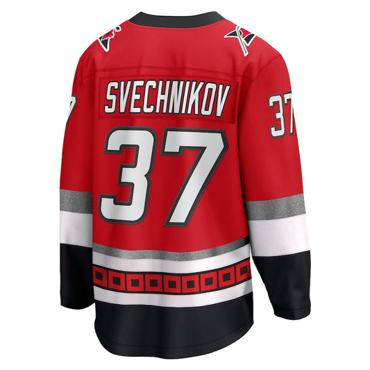 C.Hurricanes #37 Andrei Svechnikov Fanatics Branded 25th Anniversary Premier Breakaway Player Jersey Red Stitched American Hockey Jerseys CROVYIE