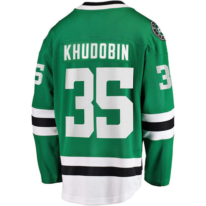 D.Stars #35 Anton Khudobin Fanatics Branded Breakaway Player Jersey Kelly Green Stitched American Hockey Jerseys CROVYIE