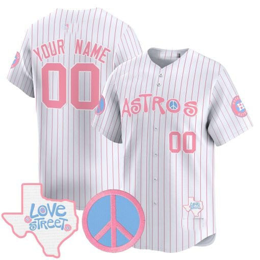 Custom Houston Astros Love Street & Peace Sign Patch Bubblegum Pink Vapor Premier Limited ¨C All Stitched Baseball Jersey