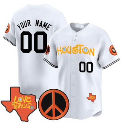 Custom Houston Astros Love Street & Peace Sign Patch Vapor Premier Limited V2 ¨C All Stitched Baseball Jersey