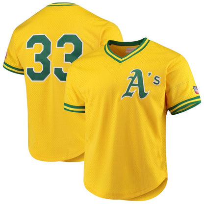 Oakland Athletics #33 Jose Canseco Mitchell & Ness Cooperstown Collection Mesh Batting Practice Jersey - Gold Stitched Baseball Jersey