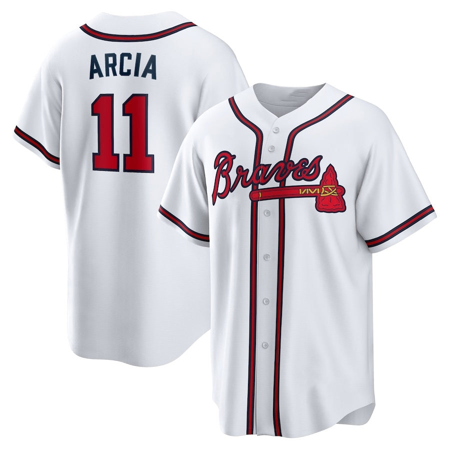 Atlanta Braves #11 Orlando Arcia Home Replica Jersey - White Baseball Jerseys