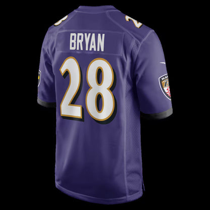 B.Ravens #28 Taven Bryan Purple Team Game Stitched American Football Jerseys