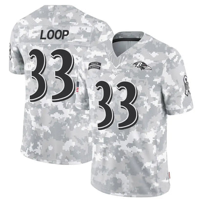 B.Ravens #33 Tyler Loop Player Arctic Camo Salute to Service Limited Football Jerseys