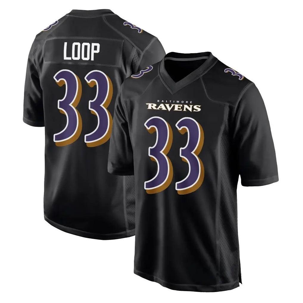 B.Ravens #33 Tyler Loop Player Carbon Black Fashion Football Jerseys