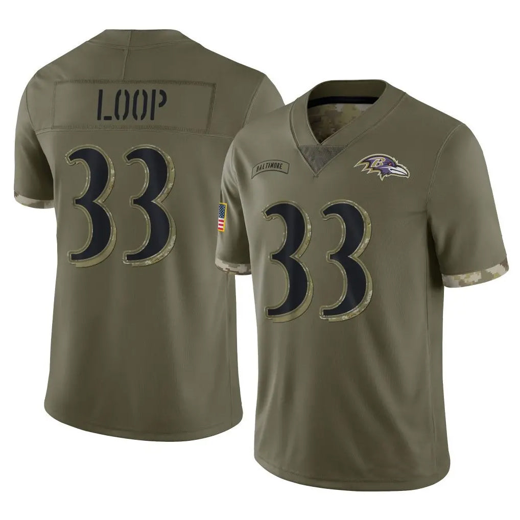 B.Ravens #33 Tyler Loop Player Salute To Service Olive Football Jerseys