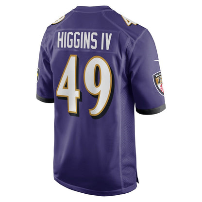 B.Ravens #49 Jay Higgins IV Purple Team Game Stitched American Football Jerseys