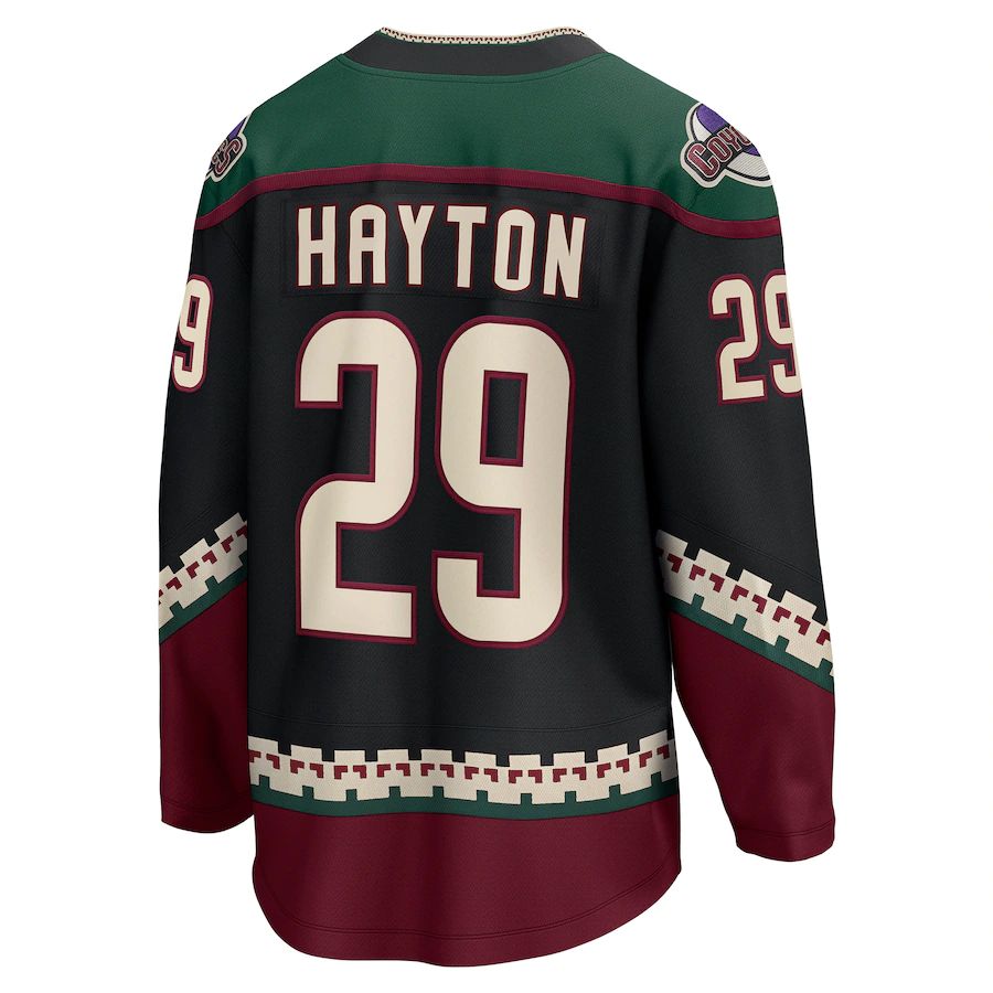 A.Coyotes #29 Barrett Hayton Fanatics Branded Home Breakaway Player Jersey - Black Stitched American Hockey Jerseys CROVYIE