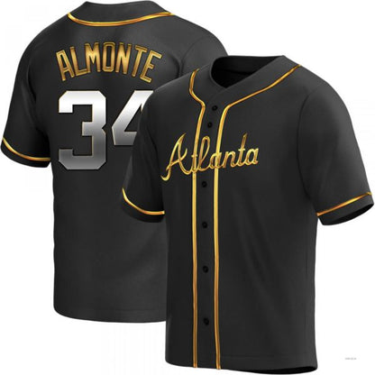 Atlanta Braves #34 AbNERY2025m Almonte Black Golden Alternate Jersey Stitches Baseball Jerseys