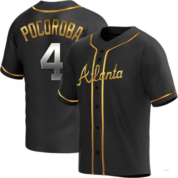Atlanta Braves #4 Biff Pocoroba Black Golden Alternate Jersey Stitches Baseball Jerseys