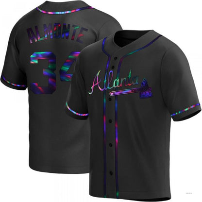 Atlanta Braves #34 AbNERY2025m Almonte Black Holographic Alternate Jersey Stitches Baseball Jerseys
