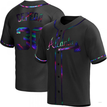 Atlanta Braves #30 Orlando Cepeda Black Holographic Alternate Jersey Stitches Baseball Jerseys