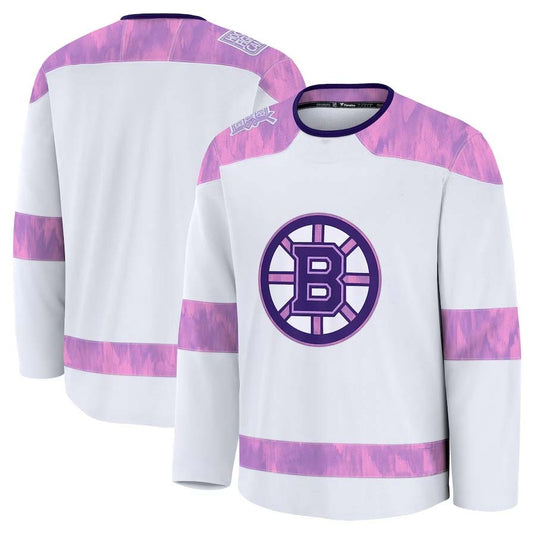 B.Bruins Fanatics 2024 Hockey Fights Cancer Practice Jersey - White Stitched American Hockey Jerseys CROVYIE