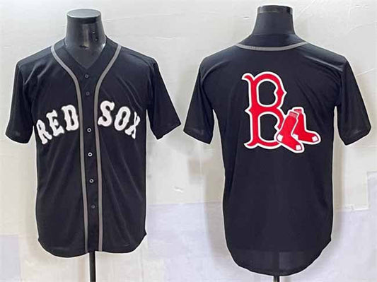 Boston Red Sox Team Big Logo Black Lights Out Limited Stitched Baseball Jersey