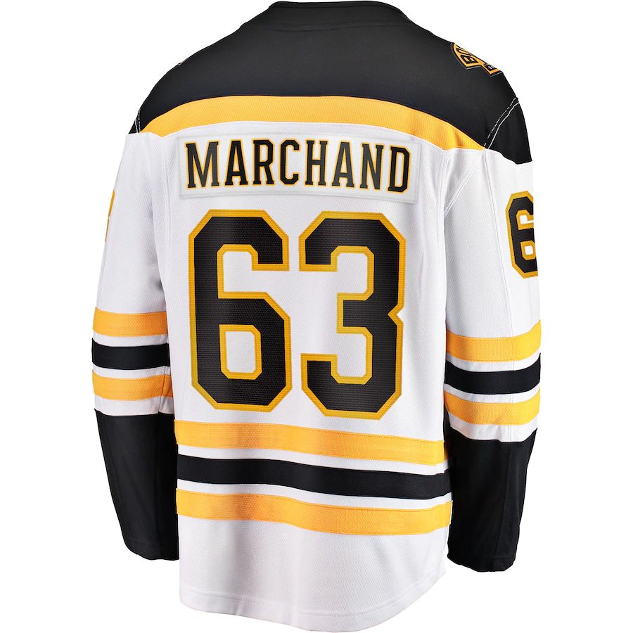 B.Bruins #63 Brad Marchand Fanatics Branded Away Premier Breakaway Player Jersey Stitched American Hockey Jerseys CROVYIE