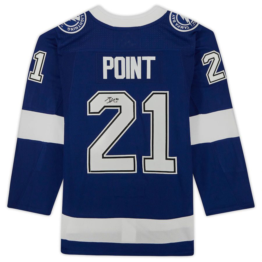 TB.Lightning #21 Brayden Point Fanatics Authentic Autographed Stanley Cup Champions with 2021 Stanley Cup Final Patch Blue Stitched American Hockey Jerseys CROVYIE