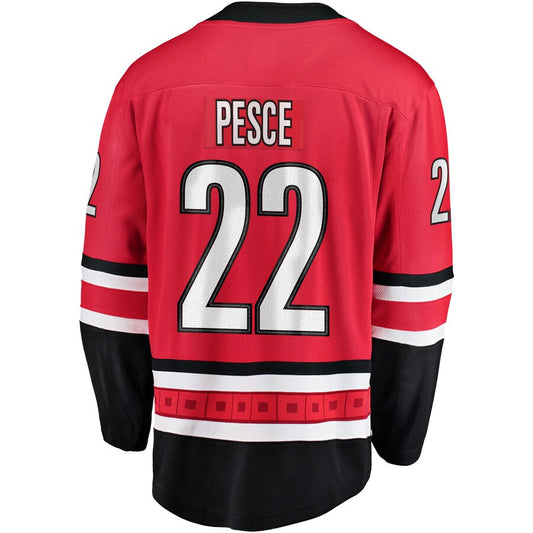 C.Hurricanes #22 Brett Pesce Fanatics Branded Breakaway Player Jersey Red Stitched American Hockey Jerseys CROVYIE