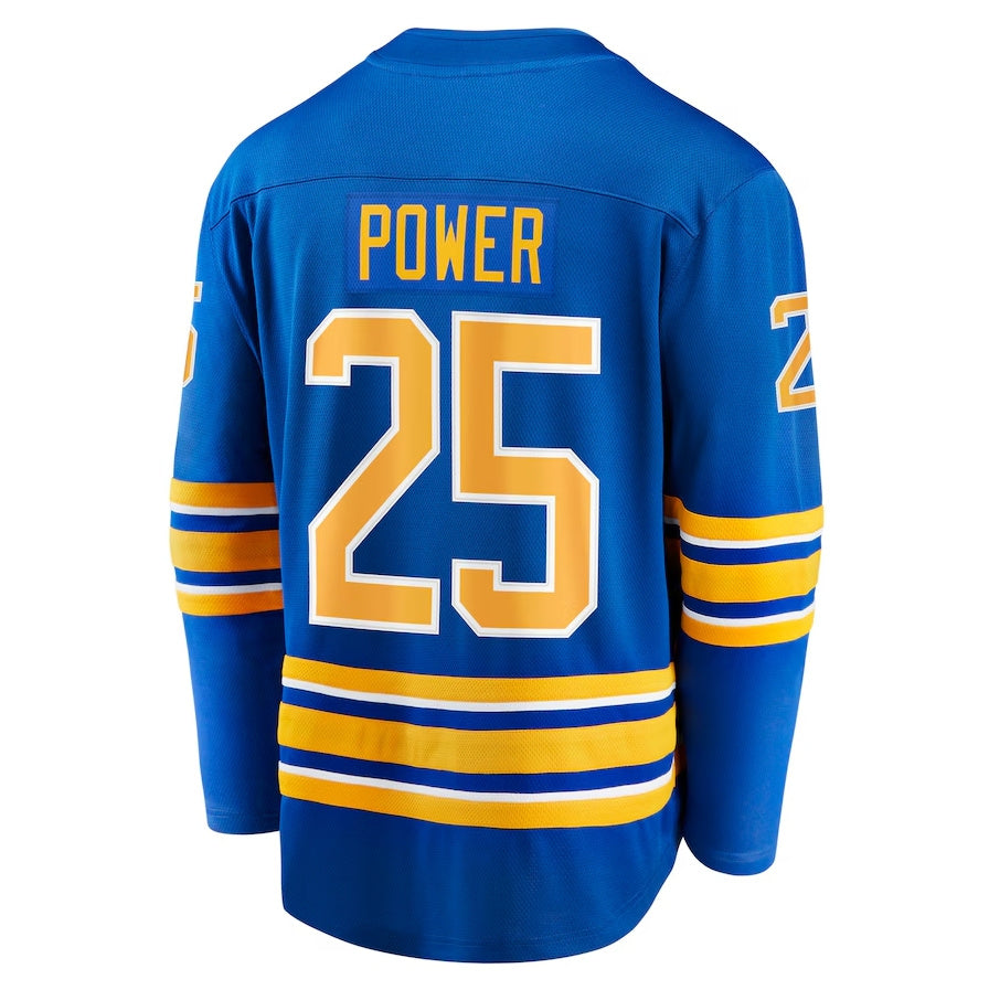 B.Sabres #25 Owen Power Fanatics Home Breakaway Player Jersey - Royal Stitched American Hockey Jerseys CROVYIE