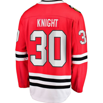 C.Blackhawks #30 Spencer Knight Fanatics Home Breakaway Jersey - Red Stitched American Hockey Jerseys CROVYIE