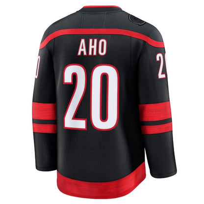C.Hurricanes #20 Sebastian Aho Fanatics Home Premium Jersey - Black Stitched American Hockey Jerseys CROVYIE