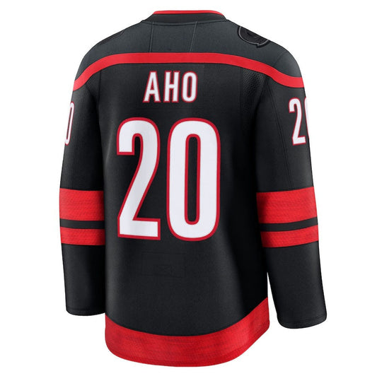 C.Hurricanes #20 Sebastian Aho Fanatics Home Premium Jersey - Black Stitched American Hockey Jerseys CROVYIE