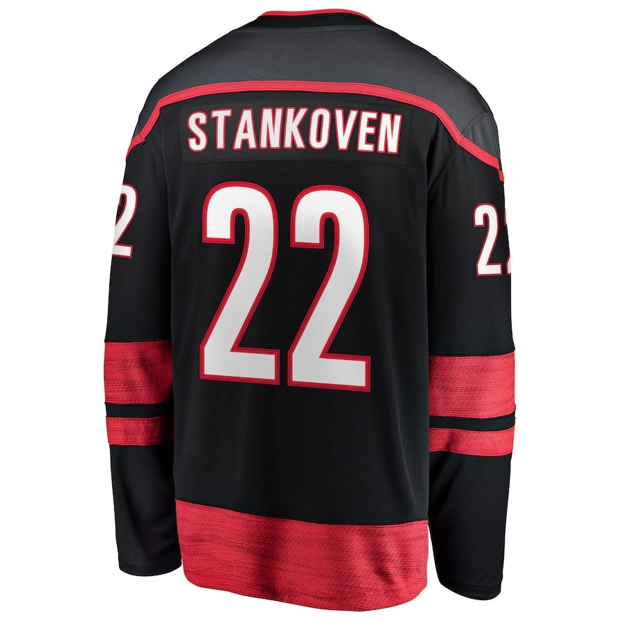 C.Hurricanes #22 Logan Stankoven Fanatics Home Breakaway Jersey - Black Stitched American Hockey Jerseys CROVYIE
