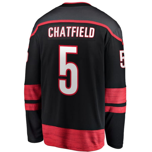 C.Hurricanes #5 Jalen Chatfield Fanatics Home Premier Breakaway Player Jersey - Black Stitched American Hockey Jerseys CROVYIE