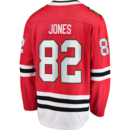 C.Blackhawks #82 Caleb Jones Fanatics Branded Breakaway Player Jersey Red Stitched American Hockey Jerseys CROVYIE