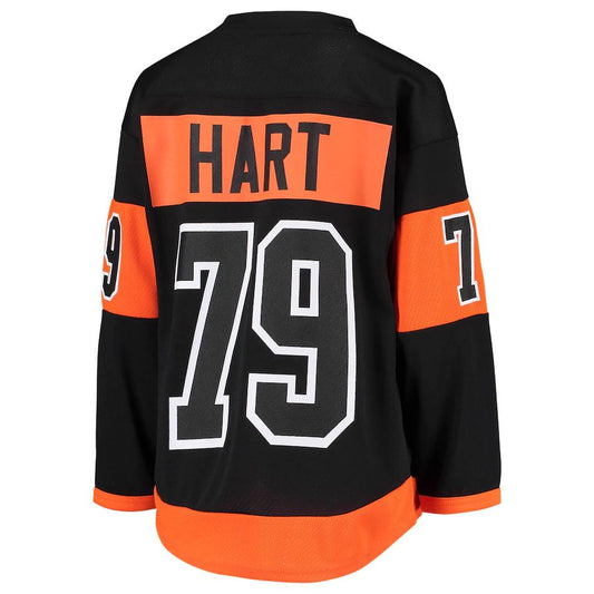 P.Flyers #79 Carter Hart Flyers 2018-19 Alternate Replica Player Jersey Black Stitched American Hockey Jerseys CROVYIE