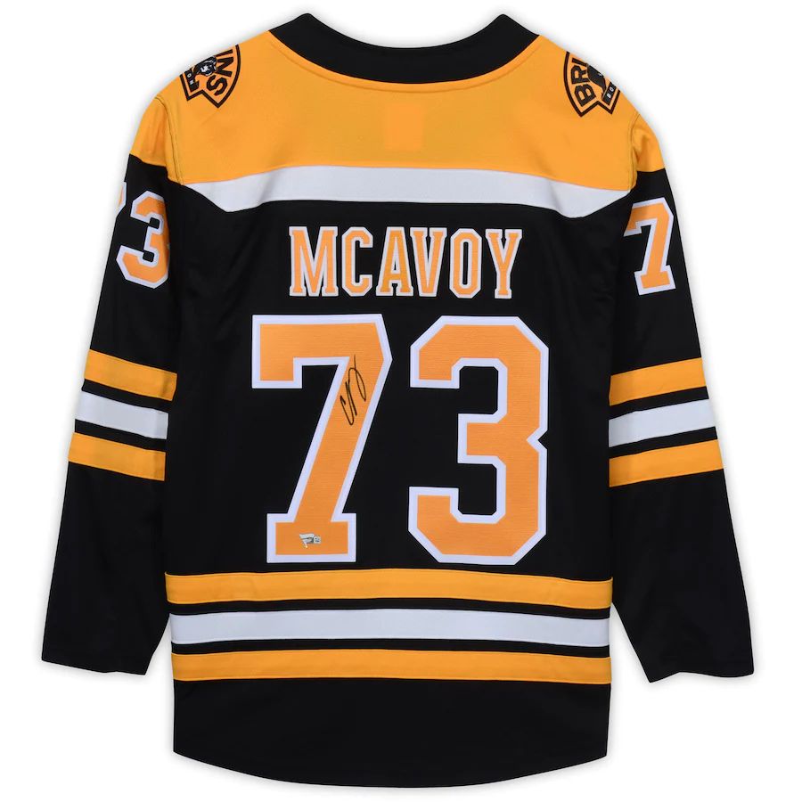 B.Bruins #73 Charlie McAvoy Fanatics Authentic Autographed Black Fanatics Breakaway Jersey Stitched American Hockey Jerseys CROVYIE