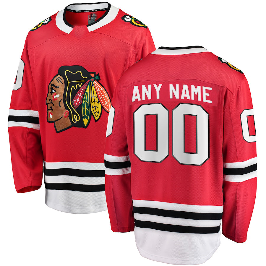 Custom C.Blackhawks Fanatics Branded Home Breakaway Jersey Red Stitched American Hockey Jerseys CROVYIE