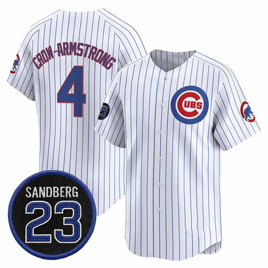 Chicago Cubs #4 Pete Crow-Armstrong White Pinstripe 'Ryne Sandberg Tribute' Vapor Limited V2 Stitched Baseball Jersey