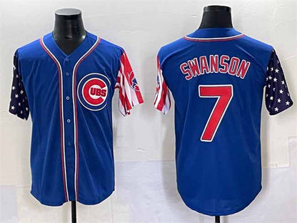Chicago Cubs #7 Dansby Swanson Royal 2025 Independence Day Vapor Premier Limited Stitched Baseball Jersey