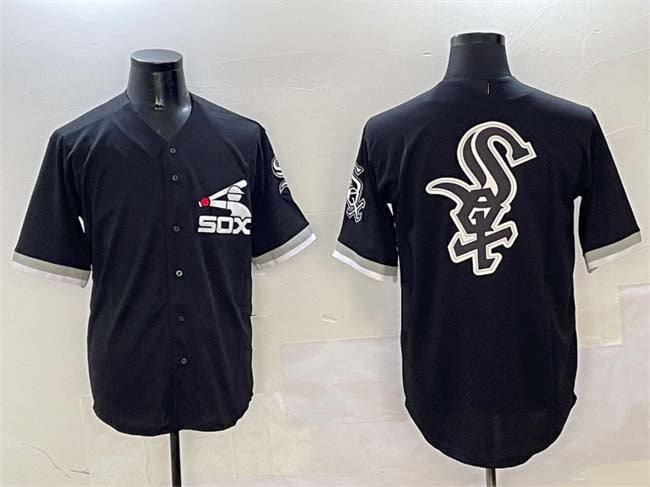 Chicago White Sox Black Team Big Logo Cool Base Stitched Baseball Jersey
