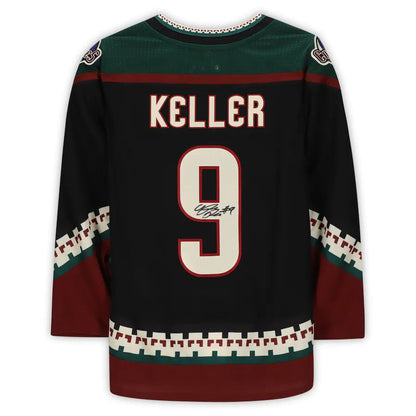 A.Coyotes #9 Clayton Keller Fanatics Authentic Autographed Kachina Alternate Jersey with 25th Anniversary Season Patch Black Stitched American Hockey Jerseys CROVYIE