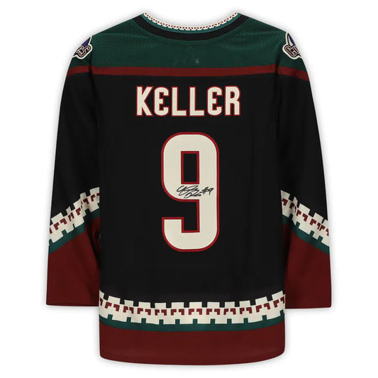 A.Coyotes #9 Clayton Keller Fanatics Authentic Autographed Kachina Alternate Jersey with 25th Anniversary Season Patch Black Stitched American Hockey Jerseys CROVYIE